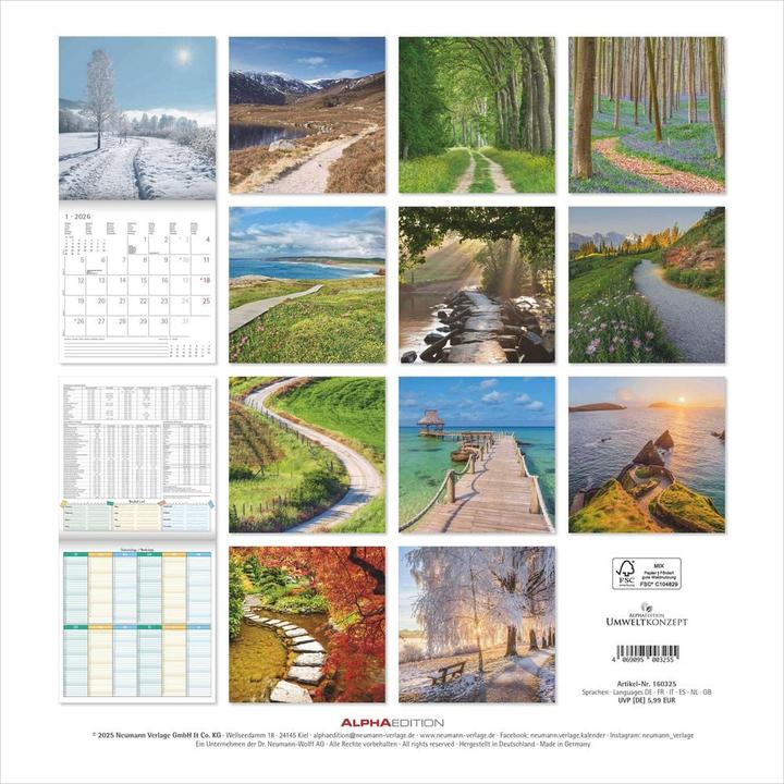 Actual product image Alpha Edition Wege 2026 - Broschürenkalender 30x30 cm (30x60 geöffnet) - Kalender mit Platz für Notizen - Paths - (30 x 30 cm, Hardcover, German)
