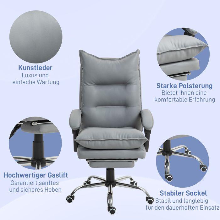Actual product image Swisshandel24 Bürostuhl mit Liegefunktion, ergonomisch Schreibtischstuhl Drehstuhl Hellgrau