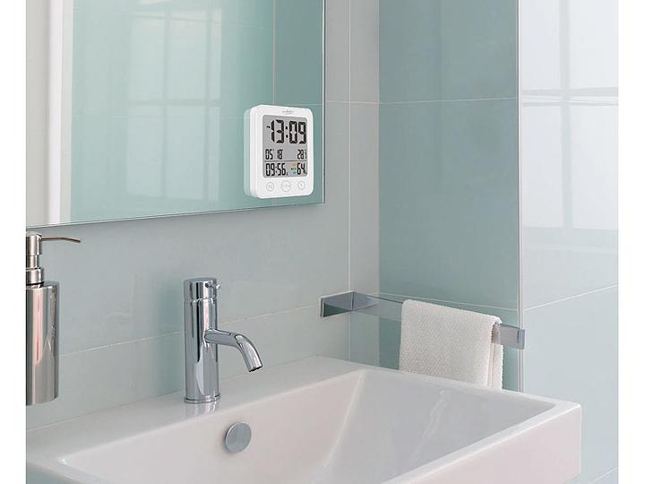 Produktbild Infactory Digitale Badezimmer-Uhr mit Thermometer/Hygrometer & LCD-Display, IP54