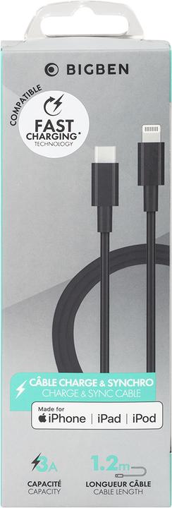 Produktbild Bigben Connected Cable Lightning MFI Type C 1.2m 3A By Bigben Juodas (1.20 m, USB 3.0)