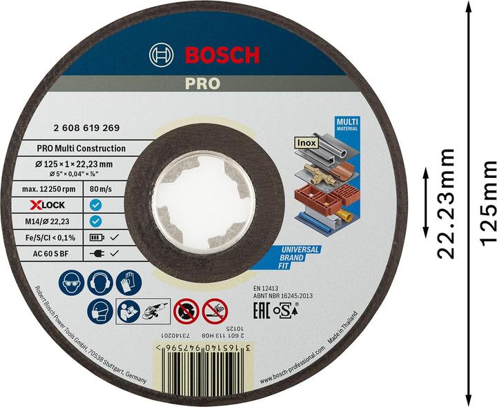 Image du produit Bosch Professional Zubehör Disque à tronçonner PRO Multi Material X-Lock, 125 x 1 x 22,23 mm