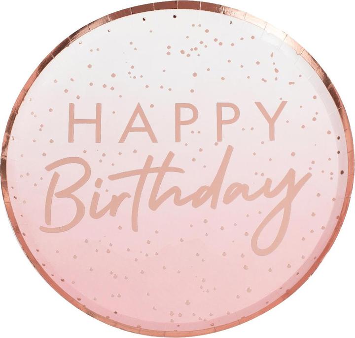 Produktbild Ginger Ray Rosa-goldfarbene "Happy Birthday"-Teller (8 x)