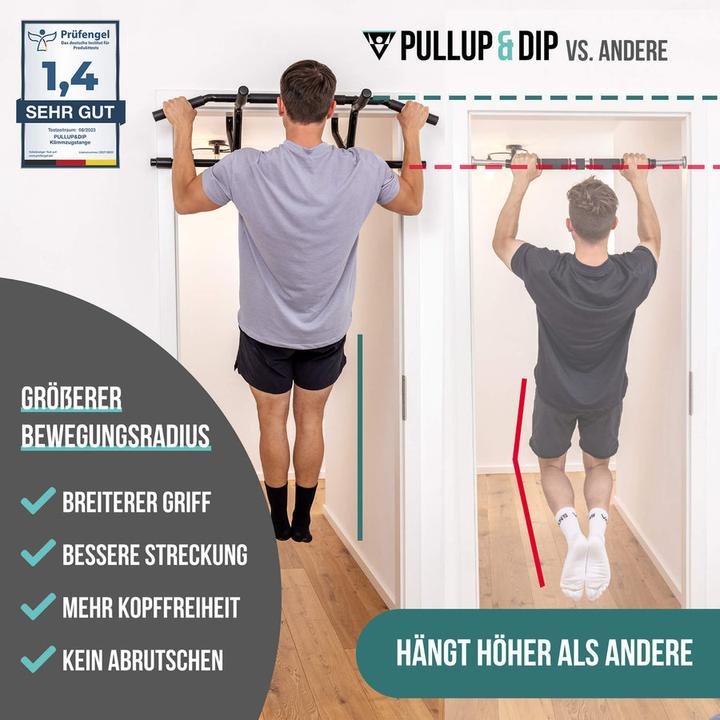 Produktbild Pullup & Dip Klimmzugstange Tr zum Einhngen im Trrahmen ohne Abrutschen, inkl. Klimmzug Band