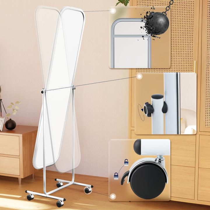 Image du produit CLP miroir sur pied Medusa angulaire, blanc (48 x 166 cm)