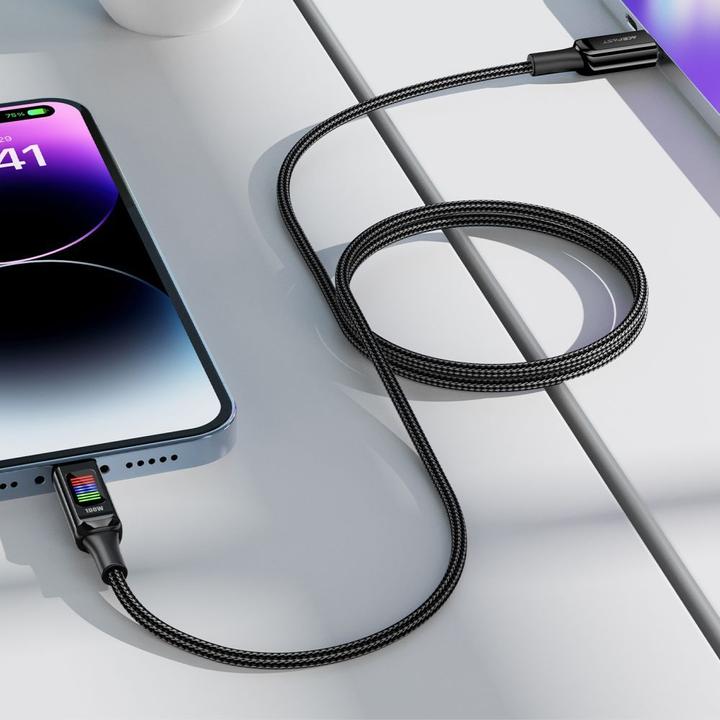Actual product image Acefast C7-03 USB-C USB-C 100W 1.2m cable with display - black (1.20 m, USB 3.0)