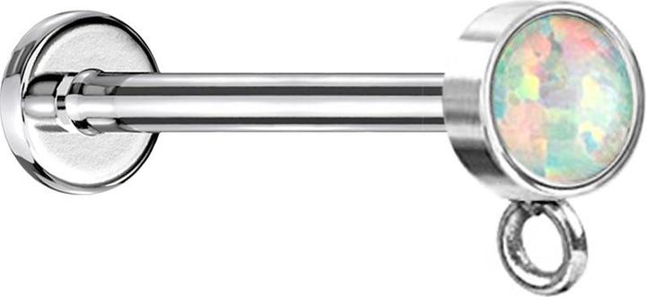 Star Piercing Micro Labret Innengewinde silber mit Zylinder Opal weiss Ring für Anhänger (Chirurgenstahl 316L, ohne Messing)