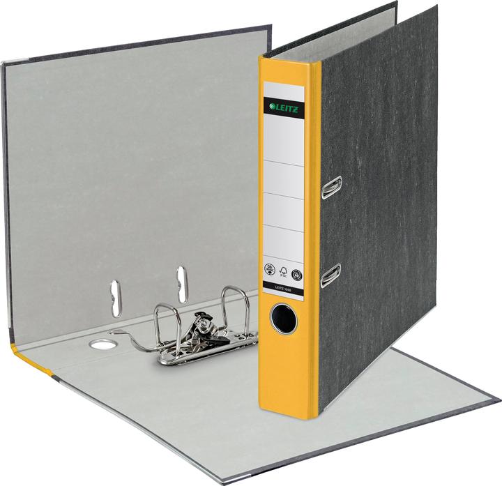 Actual product image Leitz Cloud marble folder, 180 degree, DIN A4, 52 mm, yellow colored spine, cardboard cover, outside m (A4, 52 mm, 1 Piece)