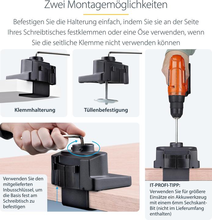 Productafbeelding StarTech com ARMDUALPIVOT, klem, 16 kg, 81,3 cm (32 inch), 100 x 100 mm, hoogteverstelling, Zwart (Tabel, 32")