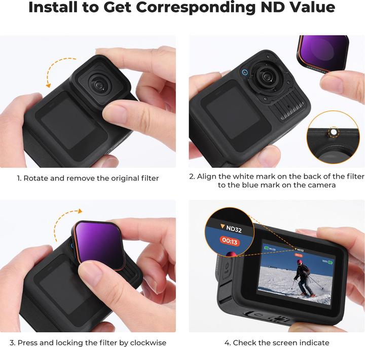 Produktbild K&F Concept 4pcs Filter Kit, ND4+ND8+ND16+ND32, For Gopro HERO 13/12/11/10/9 With ND sensor function (9, 11, 12)