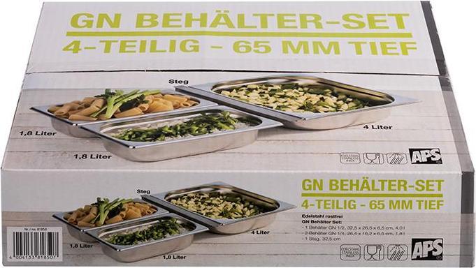Produktbild APS GN Behälter-Set, 4-teilig (GN 1/2, GN 1/4, 4 l)