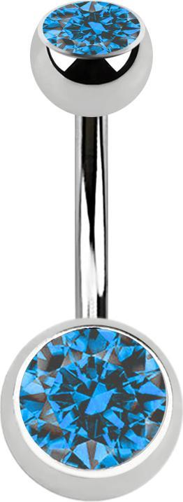 Star Piercing Banane silber mit zwei Kugeln Kristall hellblau (ohne Messing, Chirurgenstahl 316L)