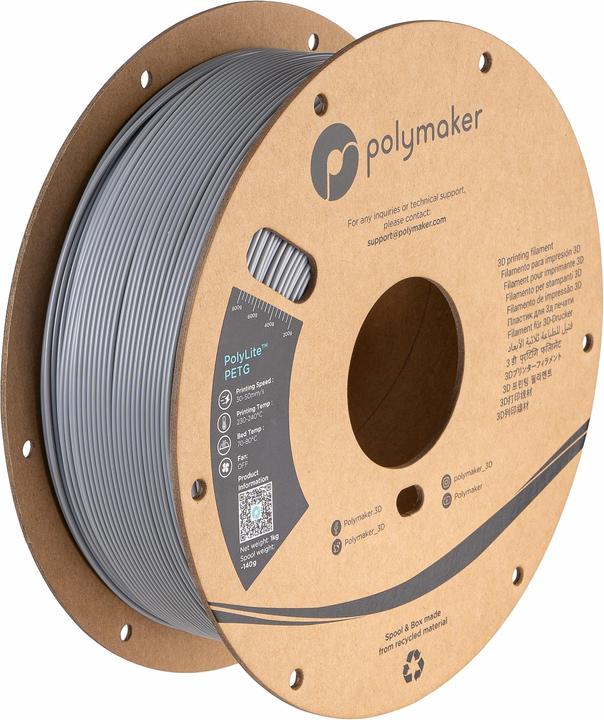 Actual product image Polymaker PolyLite PETG V2 - Grey - 1.75mm (PETG, 1.75 mm, 1000 g, Grey)