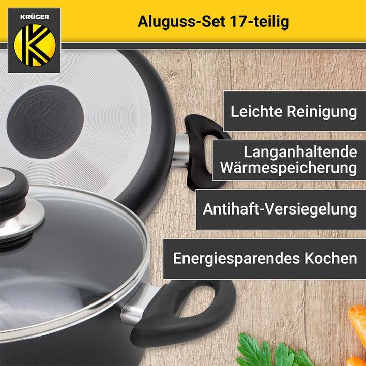 Image du produit Krüger Set d'ustensiles de cuisine en fonte d'aluminium (28 cm, Ensemble de casseroles et de poêles de cuisson, Fonte d'aluminium)
