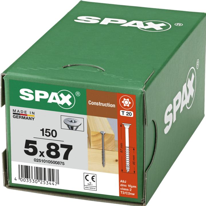 Produktbild Spax Tellerkopfschraube flach 5,0 x 87 mm 150 Stk. ( 0251010500875 ) Teilgewinde Torx T-STAR plus (150 Schrauben pro Stück)
