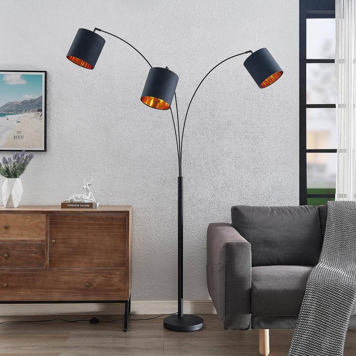 Image du produit Lindby Nanika lampadaire, noir/or (E27)