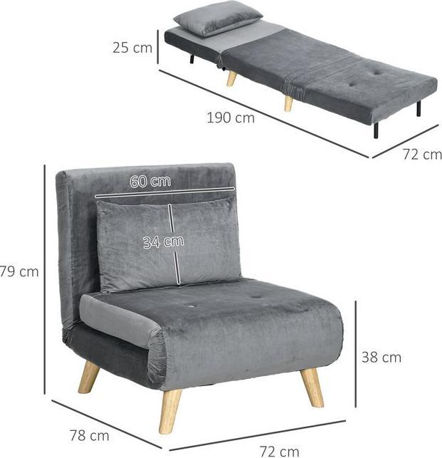 Produktbild Swisshandel24 Schlafsessel, Klappsessel mit Bettfunktion, mit Kissen, Gästebett mit Verstellbarer Rückenlehne, Sam