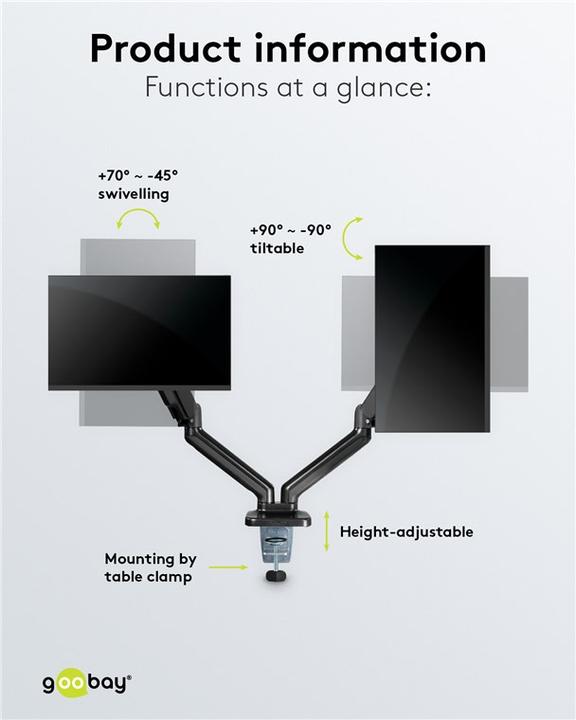 Produktbild Goobay Doppel-Monitorhalterung mit Gasdruckfeder (Tisch, 32")