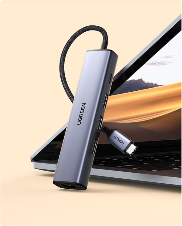 Produktbild Ugreen Gigabit Ethernet Adapter Hub mit USB PD (USB-C, 4 Ports)