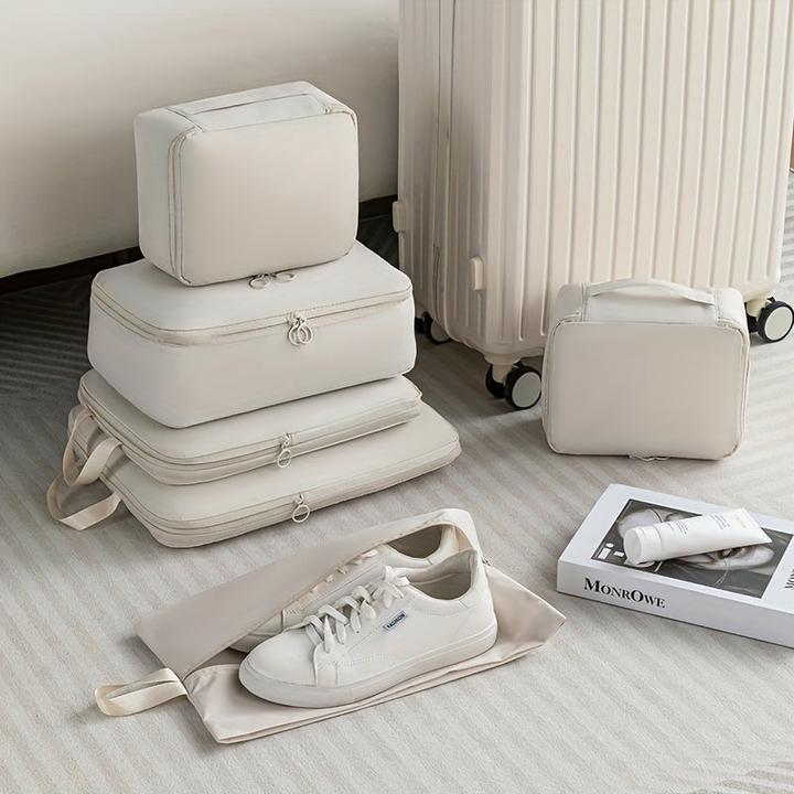 Actual product image Only-Bags.Store 6-piece set of elegant polyester packing cubes, compressible travel organiser bags for luggage