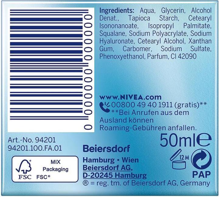 Valori nutrizionali e ingredienti NIVEA Hydra Skin Effect Wake Up Gel Trattamento Giorno (50 ml, Gel viso)