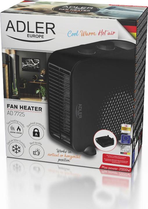 Image du produit Adler Heater AD 7725b Chauffage par ventilateur, 2000 W, Nombre de niveaux de puissance 2, Juodas (2000 W)