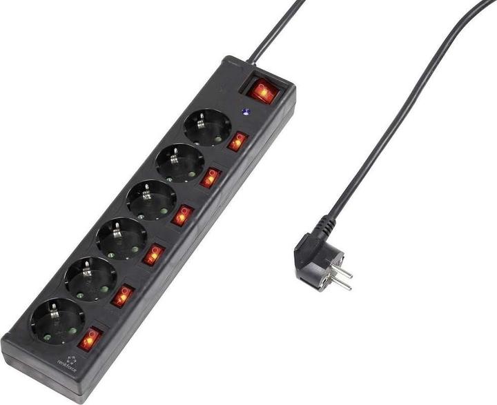 Produktbild Renkforce Überspannungsschutz-Steckdosenleiste 6fach Schwarz Schutzkontakt 1296314 (6 x, CEE 7/3, 1.50 m)