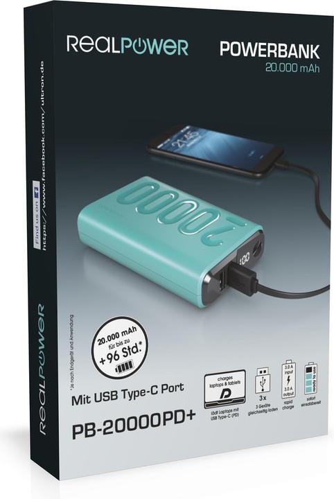Produktbild RealPower PB-20000 PD+ (20000 mAh, 18 W, 74 Wh)