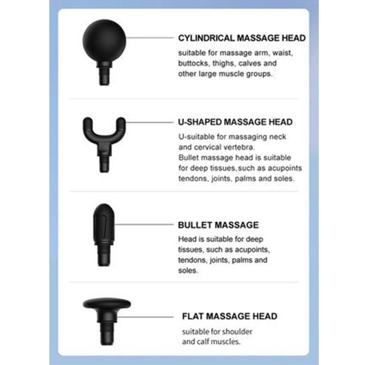 Actual product image PhoneLook Mini Massage Gun BLD-307 6 niveaux de vibration & 4 embouts inclusus