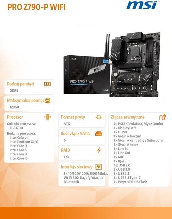 Actual product image MSI Pro Z790-P WIFI (LGA 1700, Intel Z790, ATX)