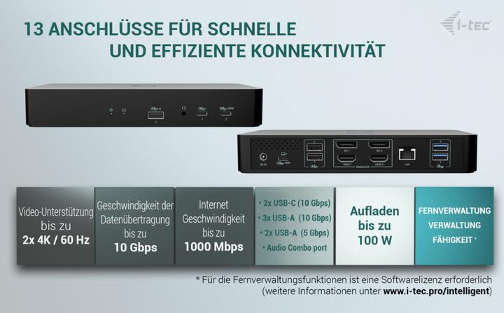 Produktbild i-tec USB-C/A Intelligent Dual DS+PD100W, Universal (USB-C, 9 Ports)