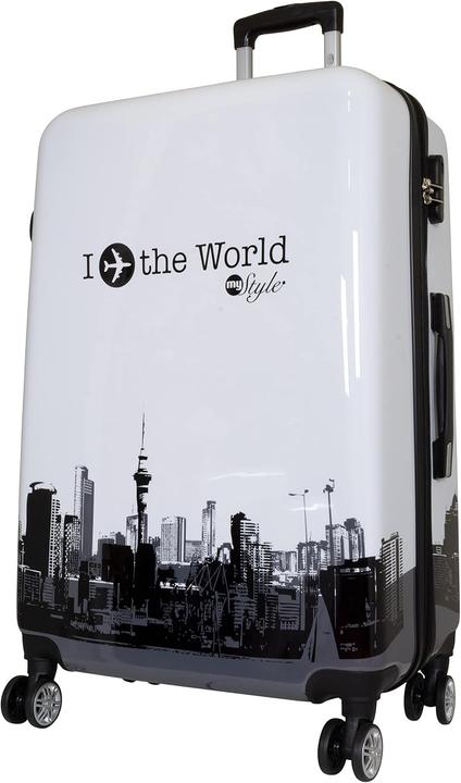 Actual product image Trendyshop365 Hartschalen-Reisekoffer mit Dehnungsfalte Fly The World (94 l, L (90 - 115l))