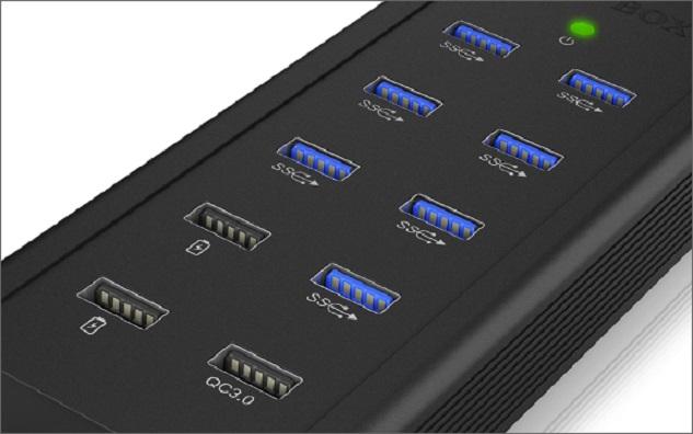 Actual product image Icy Box Splitter 7x port USB 3.0 HUB and 3 charging ports (USB-B, 10 Ports)