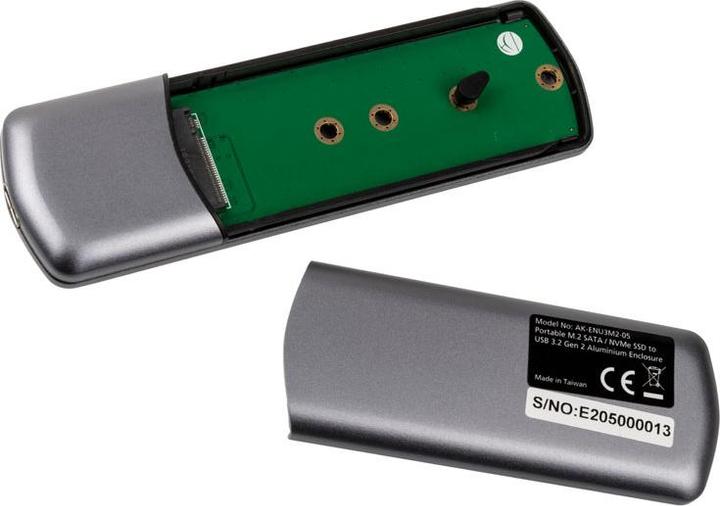 Actual product image Akasa Portable M.2 SATA/NVMe SSD to USB-C 3.2 Gen 2 (M.2 2280, M.2 2260, M.2 2242, M.2 2230)
