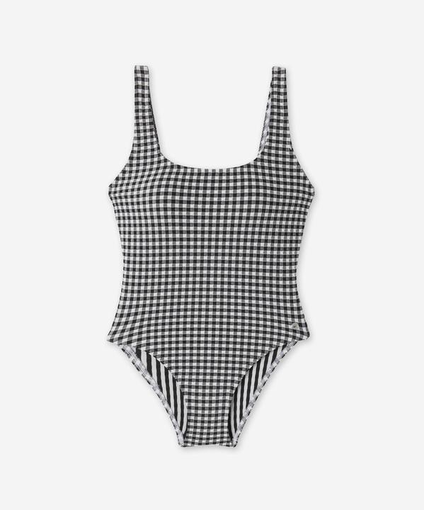Actual product image Olaian Badeanzug Damen strukturiert Aurely Vichy schwarz/weiss (40, 42)