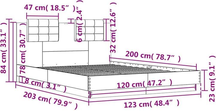 Produktbild VidaXL Bettgestell mit Kopfteil Betongrau (120 x 200 cm)