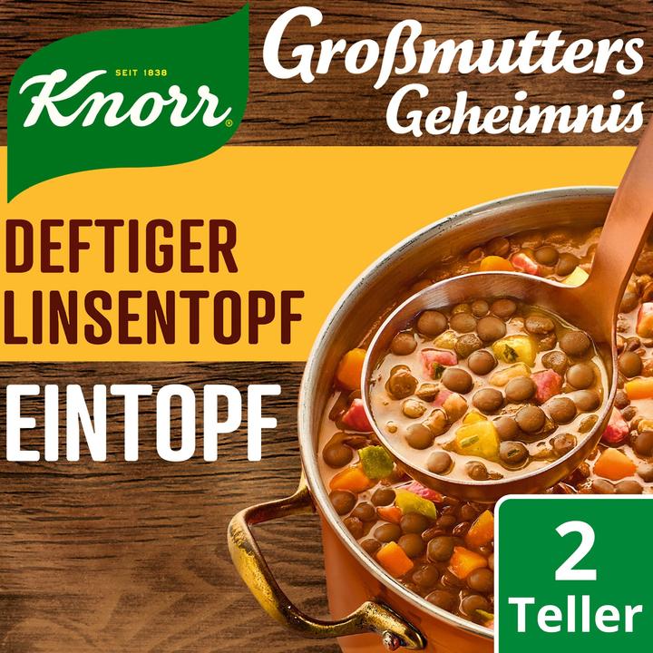Produktbild Knorr Grossmutters Geheimnis Eintopf - Deftiger Linsentopf mit Speck ergibt 600 ml (133 g)