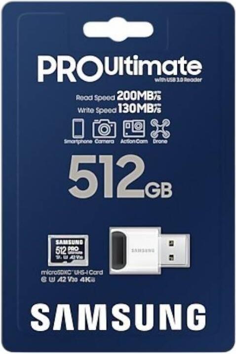 Image du produit Samsung PRO Ultimate avec lecteur de cartes (512 Go, microSDXC, U3, UHS-I)