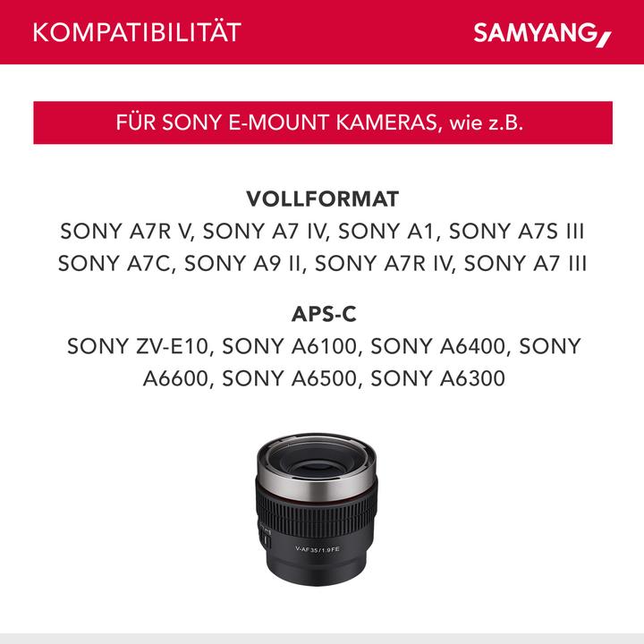 Produktbild Samyang V-AF 35mm f/1.9 FE Sony E (Sony E, APS-C / DX, Vollformat)