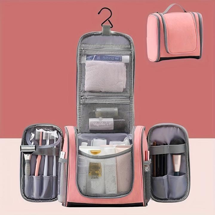 Only-Bags.Store Tragbare hängende Waschtasche mit Haken, PU-Leder wasserdicht faltbare Kulturtasche (1 l)