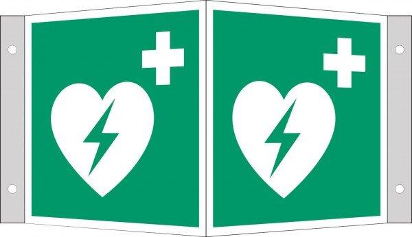 Produktbild Everglow Rettungszeichen Winkelschild AED 15x15cm Alu