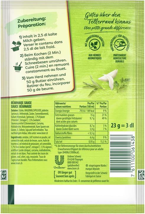 Nährwerte und Zutaten Knorr Trockensauce (23 g)