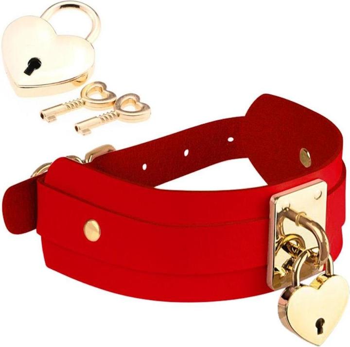Kinky Diva heart lock & key collar red/gold