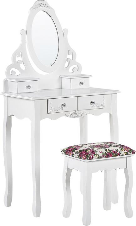 Produktbild Beliani Schminktisch mit ovalem Spiegel Hocker 4 Schubladen weiss AMOUR (39 x 30 x 47 cm)