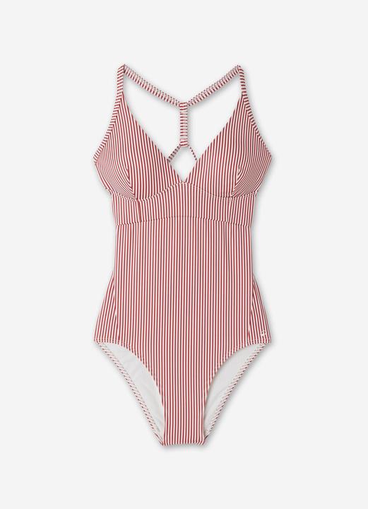 Image du produit Olaian Maillot de bain 1 pièce surf rayé Femme - Bea rouge et blanc (48)