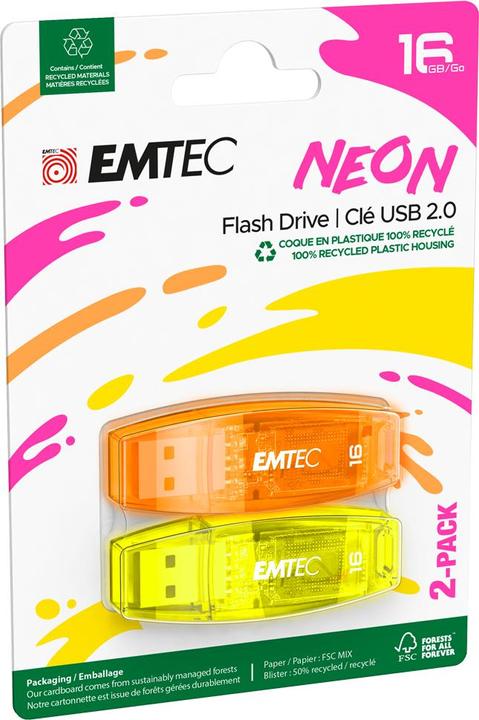 Actual product image Emtec C410 Neon 2-Pack (16 GB, USB-A)