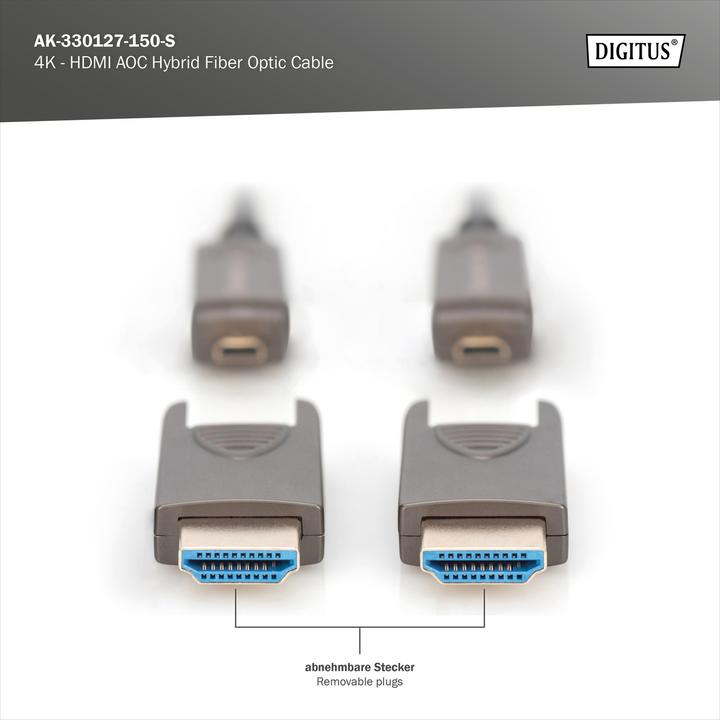 Image du produit Digitus 4K - Câble hybride HDMI® AOC en fibre optique avec connecteur détachable (15 m, HDMI)
