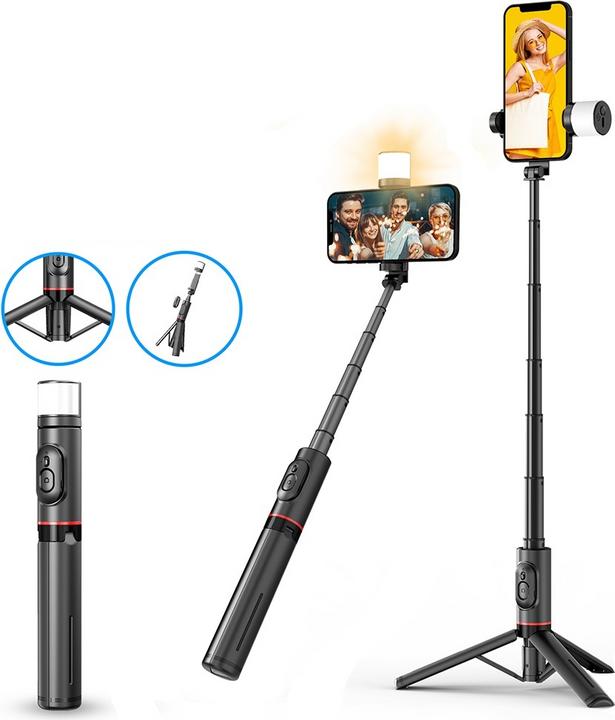 Produktbild Deltalabs Selfie Stick Tripod Stativ Halterung mit LED + Bluetooth Fernauslöser