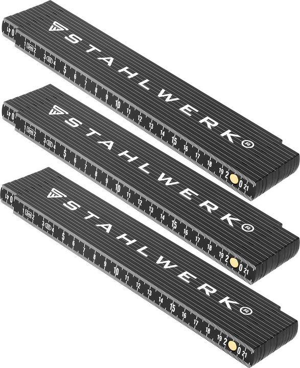 Produktbild Stahlwerk Zollstock 3er Set 3 Meter präziser Kunststoff-Gliedermassstab Meterstab (Metrisch)