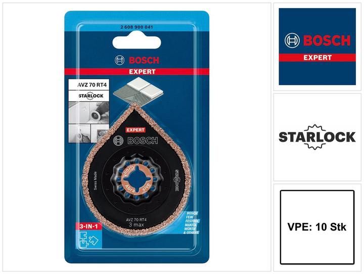 Produktbild Bosch Professional Zubehör EXPERT 3 max AVZ 70 RT4 Platte zum Entfernen von Fugen für Multifunktionswerkzeuge, 70 mm, 10 Stück (P40)