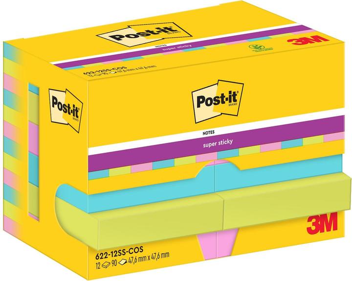 Produktbild Post-it Super Sticky Miami Haftnotizen extrastark farbsortiert 12 Blöcke (47.6 x 47.6 mm)